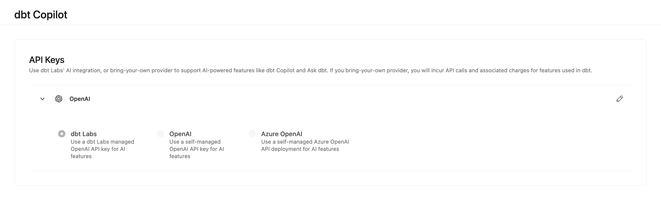 Example of the AI integration page